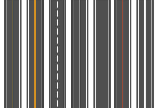 Bending roads and high ways. Road curves geometric design, street intersection. Flat style cartoon roads. Vector