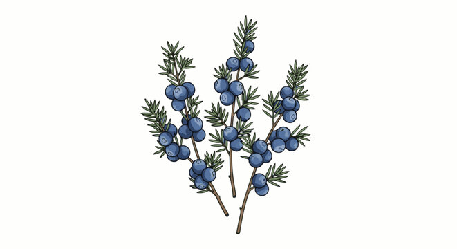A simple illustration of a juniper branch with blue berries and green needles
