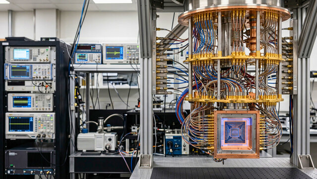 Unlock sub-zero innovation with this premium quantum lab environment featuring an advanced cryostat and electronic measurement hardware