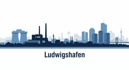 Obraz premium A stylized blue silhouette of a city skyline with industrial and modern buildings