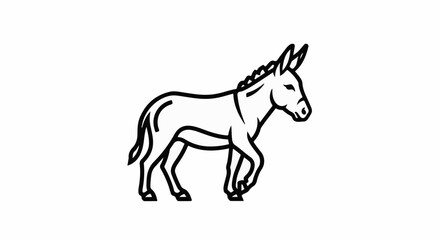 Fototapeta premium A simple line art illustration of a donkey walking to the right, depicted in profile against a white background