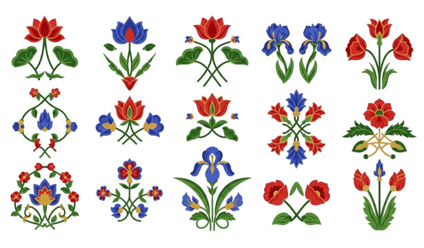 Mughal floral motif vector set ornamental pattern arabesque design