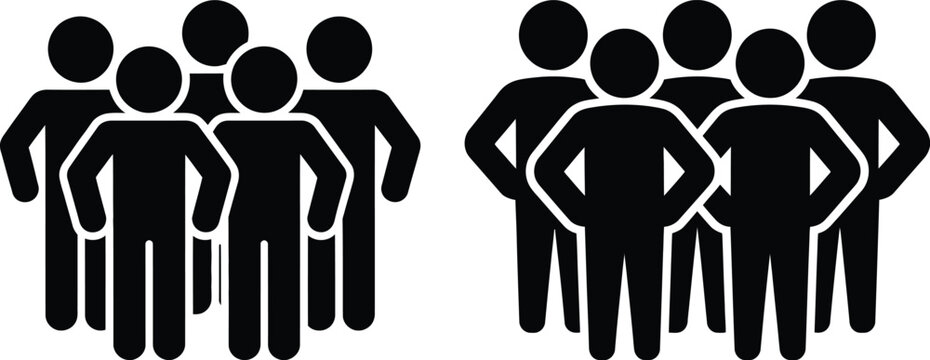 Two groups of diverse individuals standing closely together in contrasting postures