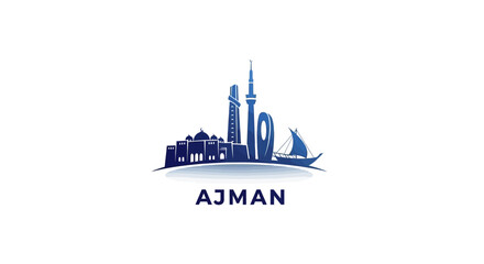 Fototapeta premium Ajman City Skyline Logo Depicting Iconic Buildings and Landmarks.