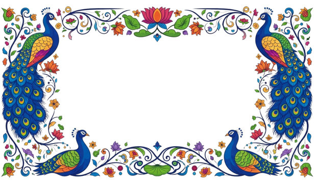 Peacock border vector set ornamental floral frame pattern design