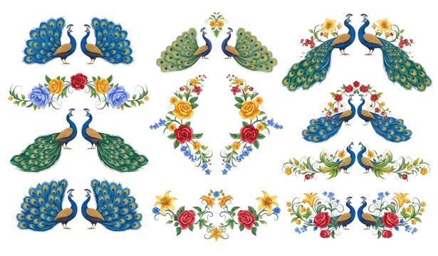 Peacock border vector pattern frame ornamental floral design illustration