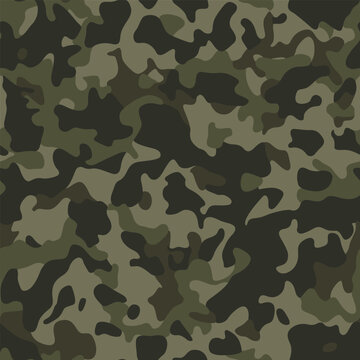 Camouflage Clothing Khaki Seamless Monochrome Vector Design.