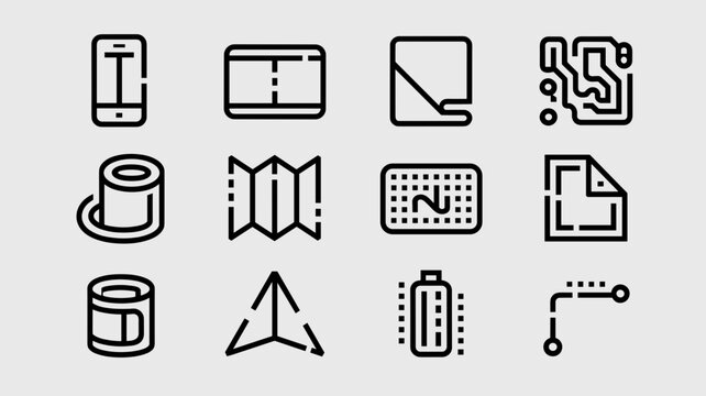 Technical foldable screen and rollable display icons - Great for manufacturing documentation, e-paper research, and flexible battery tech.