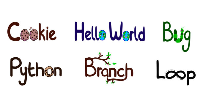Cute handwritten programming words SVG doodle coding typography set