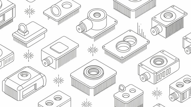 Geometric laser diode and waveguide icons - Suitable for photonic component catalogs, optical communication UI, and tech reports.