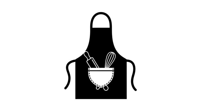 Black apron with kitchen utensils icon illustration.