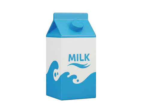 A blue and white milk carton with a wave design on the front.