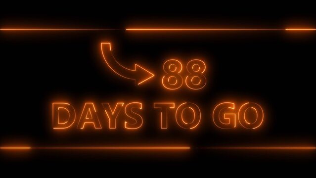 Neon bright text 86 day inside a horizontal banner orange color 4k illustration. Display day 88 text 4k illustration, calendar counter concept.