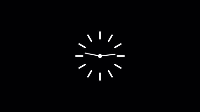clock icon animation on transparent background .clock icon with moving arrows in 12 hour loop. Clock icon vector animation with clock face.  Stopwatch animation with alpha channel
