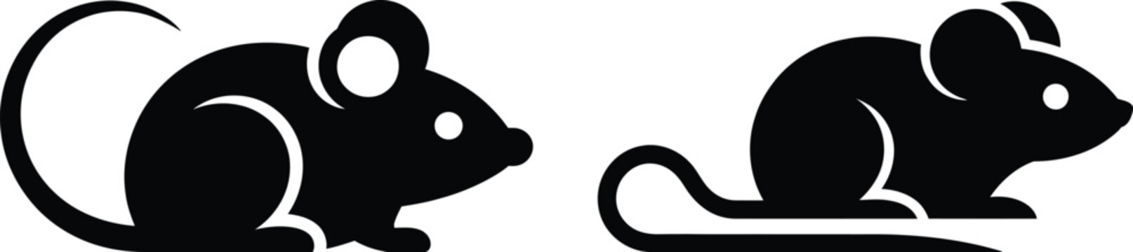 Two black silhouettes of mice in different sitting poses