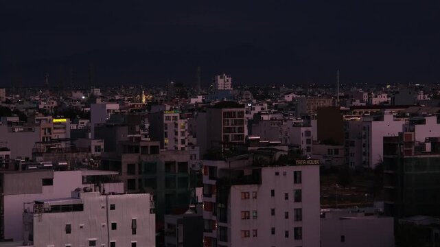 Night city view Da Nang Vietnam Ferris wheel skyline aerial lights urban landscape