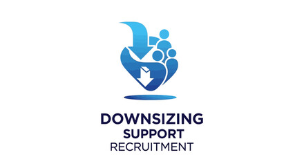 Obraz premium Downsizing Support Recruitment Logo Depicting People and Arrows.