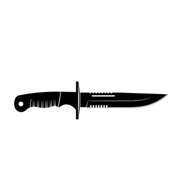 Black tactical knife with serrated blade.