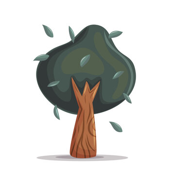 Rounded Cartoon Tree Green Forest Illustration. Simple rounded cartoon tree with dense foliage, perfect for children's illustrations, game environments, and nature themed designs