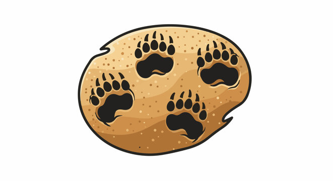 A stylized, textured oval shape adorned with four prominent paw prints