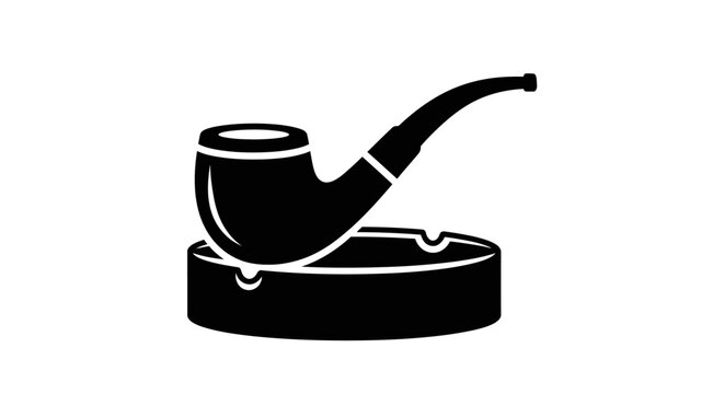 Black silhouette icon of a smoking tobacco pipe resting on an ashtray.