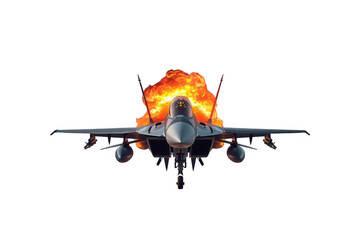 Obraz premium Fighter jet airplane with spectacular explosion, transparent background