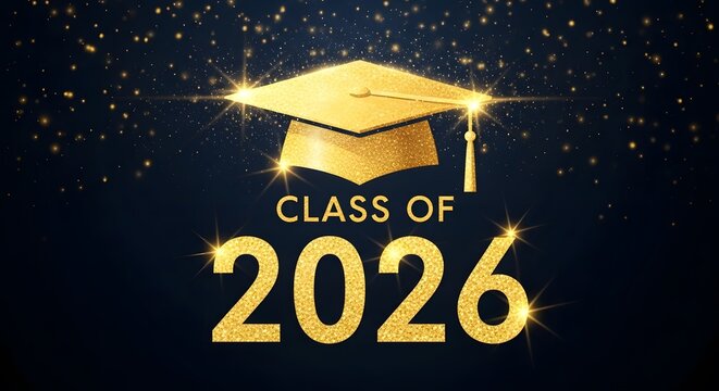 Class of 2026 graduation celebrating academic achievement and future success with golden cap design
