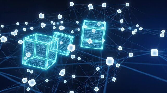 Ai supply chain optimization efficiency innovation automation connectivity intelligence transformation futuristic digital blockchain data network with glowing cube nodes and smart connection
