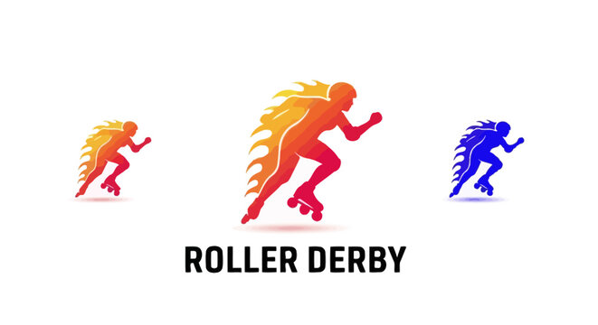 Dynamic Roller Derby Athlete Silhouette with Fiery Energy.