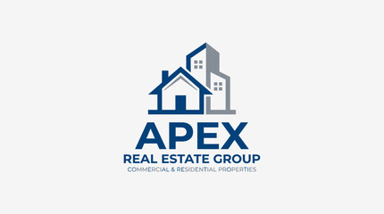 Fototapeta premium Professional real estate logo features a house and building for Apex Group