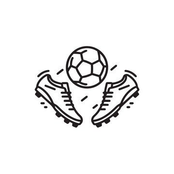 Minimalist soccer cleats icon with ball symbol for athletic equipment branding and competitive football tournament.