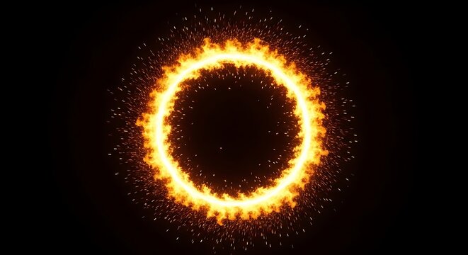 A fiery ring with sparks on a black background symbolizing energy and power