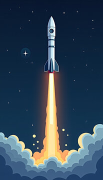 Ariane 6 Rocket Launch - Stunning Night Illustration in 9x16 Format