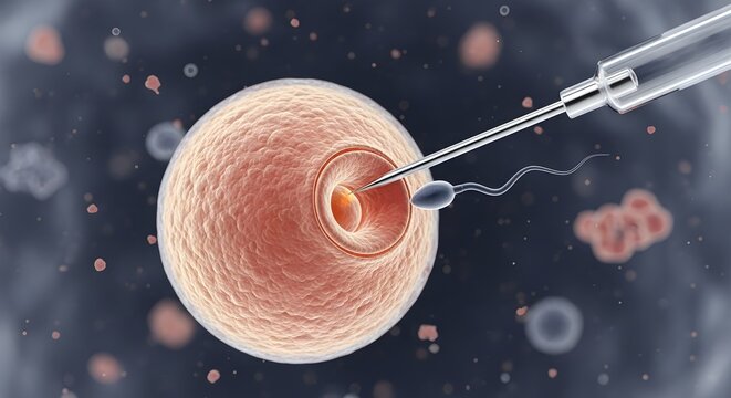 Intracytoplasmic sperm injection procedure, fertilization of an egg cell with a sperm in a laboratory