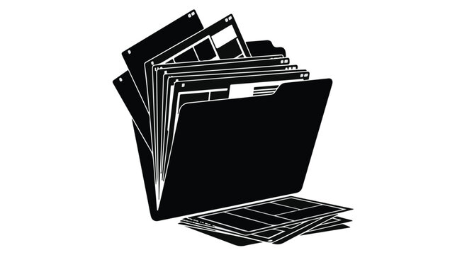 stack of black file folders and documents
