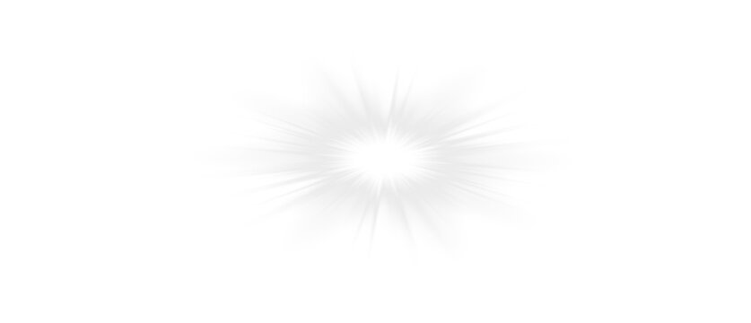 White sparkle light effect isolated on transparent background. Glowing silver white light. Shining star, light spark with rays. Light sparkle bling effect. Light PNG. Flare light, lens flare
