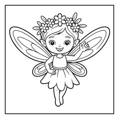Fototapeta premium Cute Fairy Coloring Page Illustrations Vector Line Art