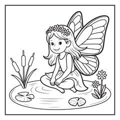 Fototapeta premium Cute Fairy Coloring Page Illustrations Vector Line Art