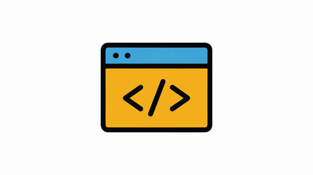 Coding browser window with HTML code symbols on screen