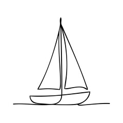 Logo vacaciones de verano. Dibujo minimalista con línea única de un barco de vela navegando en el mar © teracreonte