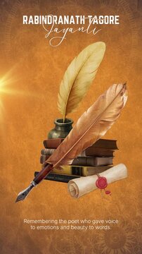 vintage letter with feather pen and inkwell