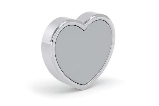 A silver heart-shaped object with a blank gray center