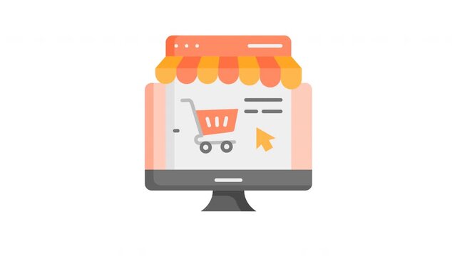 Animated Online Shopping in flat icon style, suitable for ecommerce, retail, marketplace concept illustrations