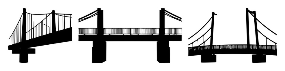 Fototapeta premium Bridge set with single black silhouette over white background featuring arch bridge, architectural, cityscape with monochrome and illustration