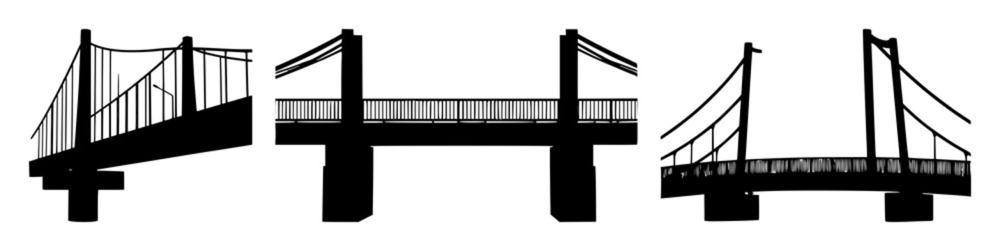 Bridge set with single black silhouette over white background featuring arch bridge, architectural, cityscape with monochrome and illustration