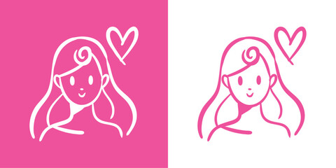 Logotipo con dibujo minimalista con una única línea de la cabeza de una mujer con corazón, para tarjetas y felicitaciones de San Valentín © teracreonte