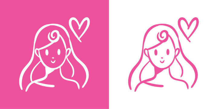 Logotipo con dibujo minimalista con una &uacute;nica l&iacute;nea de la cabeza de una mujer con coraz&oacute;n, para tarjetas y felicitaciones de San Valent&iacute;n