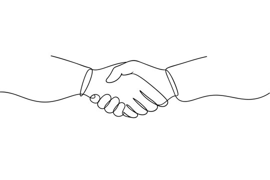 Minimalist Continuous One Line Drawing of Two Hands Shaking. Elegant Black Outline Vector Illustration Representing Business Partnership, Agreement, Cooperation, Success, and Professional Trust.