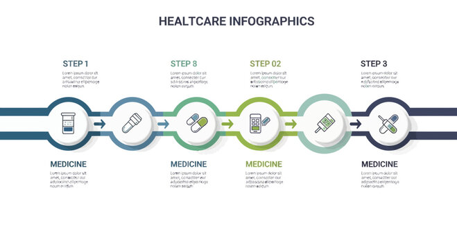 Healthcare infographic templates, medical icons, vector graphics, 4-step process