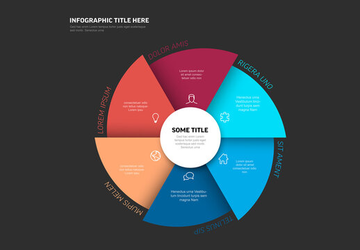 Circular Infographic Template with Six Colorful Steps on Dark Background